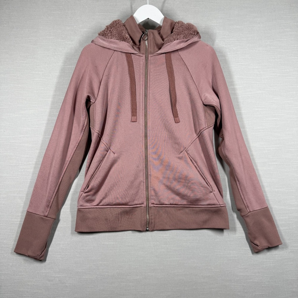 Athleta Hoodie Womens Medium Pink Shiny Fuzzy Casual Athletic Casual Blush
